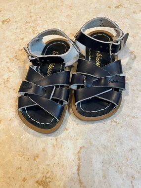 Saltwater Navy Kids Leather Sandals by